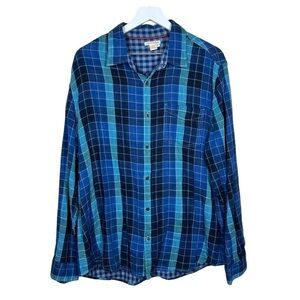 Carbon2Cobalt Mens Blue Plaid 100% Cotton Casual Button Up Shirt Size Large